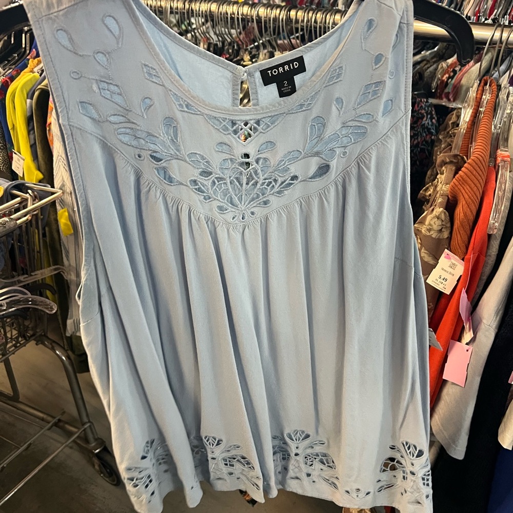 Torrid Light Blue Embroidered Sleeveless Top